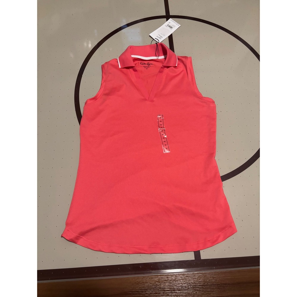 240 Walter Hagen Perf 11 Sleeveless Golf Polo Tropical Hibiscus Pink XS NWT